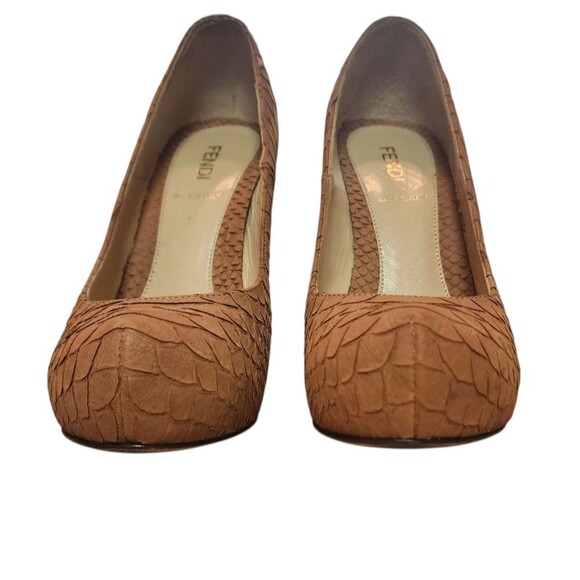 Fendi Shoes Womens 36.5 Tan Leather Embossed Python FF Heel Platform Pump US 6.5 - Picture 8 of 13